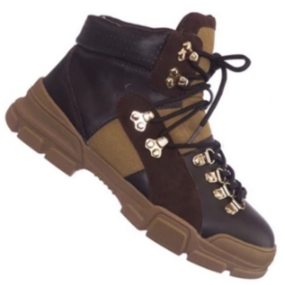 Chunky Sole Hiker Boots in Chocolate Brown - Picture 3 of 6